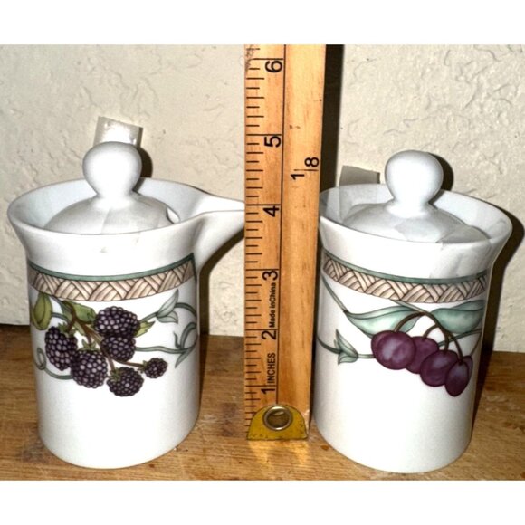 Dansk Urban Fruits Creamer & Sugar Set 5" Tall Stoneware Made In Portugal - Picture 5 of 5